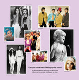 Reminiscence display artwork illustrating mens and womens fashion from the 1960's and 70's and the influence that popular culture had on fashion, including images of pop stars of the era