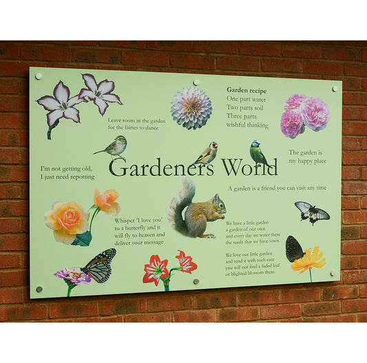 A delightful reminiscence display artwork with pictures of flowers, animals, birds and butterflies commonly found in English gardens. Including sound bites and poetry relating to happy memories of gardening.