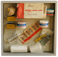 Detailed image of the contents of a medical memory box for the NHS reminiscence display
