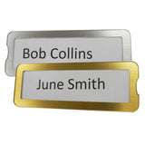 Door furniture, brushed silver and gold interchangeable name plates for alzheimer's and dementia care home The Care Home Designer 