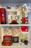 Vision 180 Memory Box filled with old pound notes, premium bonds, stamps and other post office memorabelia